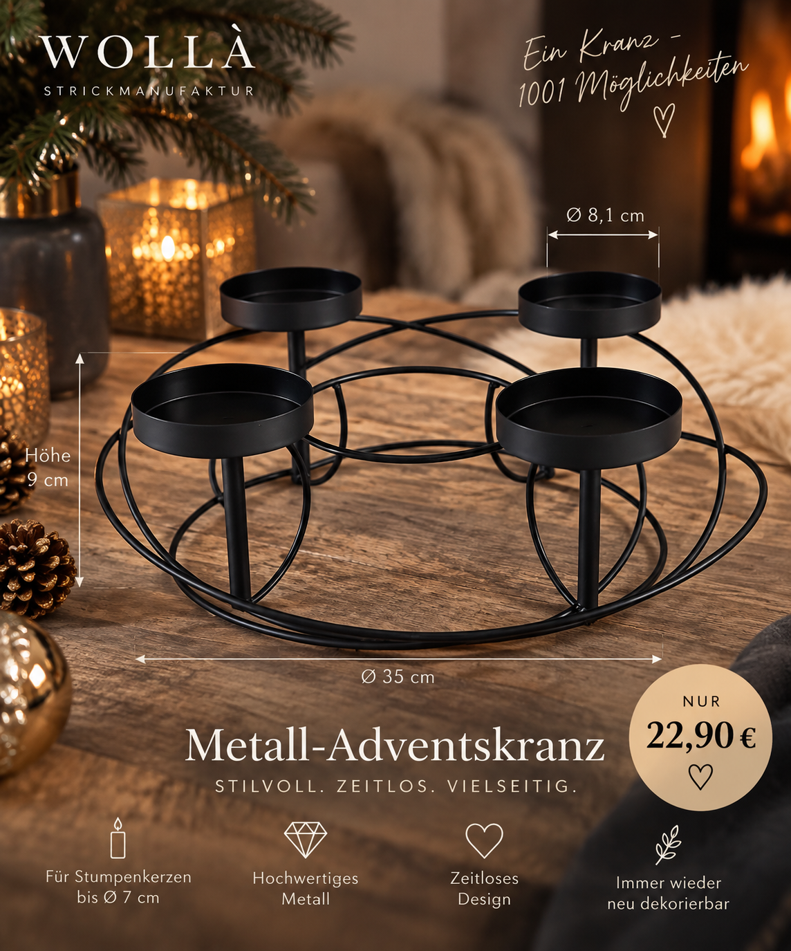 Adventskranz mit Haltern Stahl-Bowl