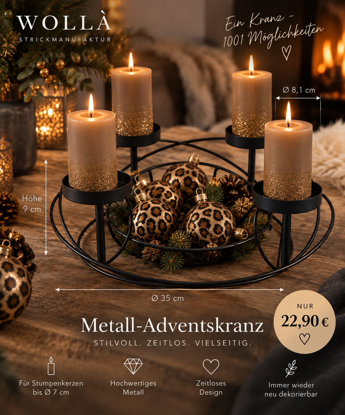 Adventskranz mit Haltern Stahl-Bowl