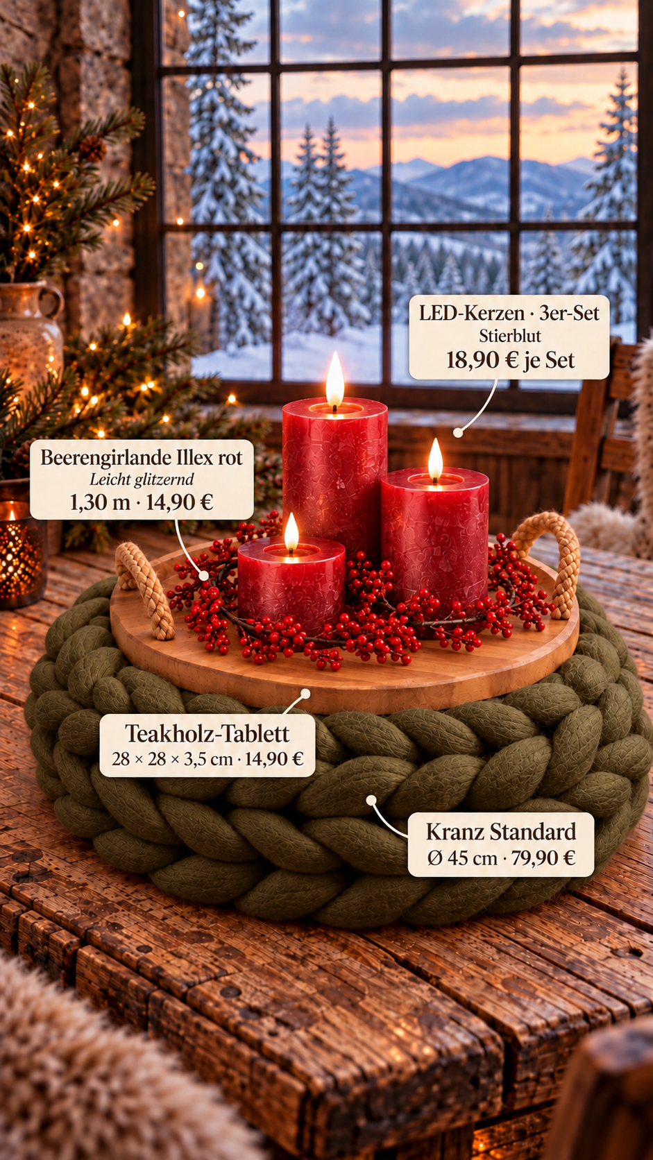 Teakholz-Dekotablett „Naturstück“ mit Seilgriffen