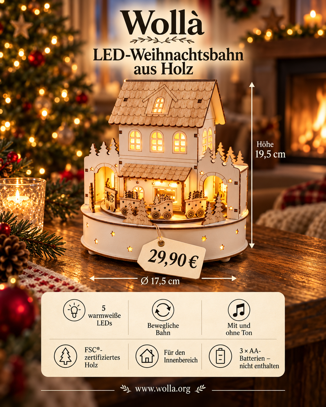 Holz LED Zug im Dorf