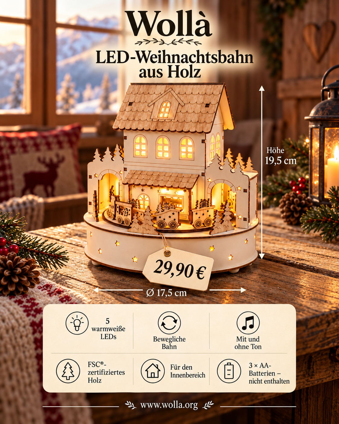 Holz LED Zug im Dorf