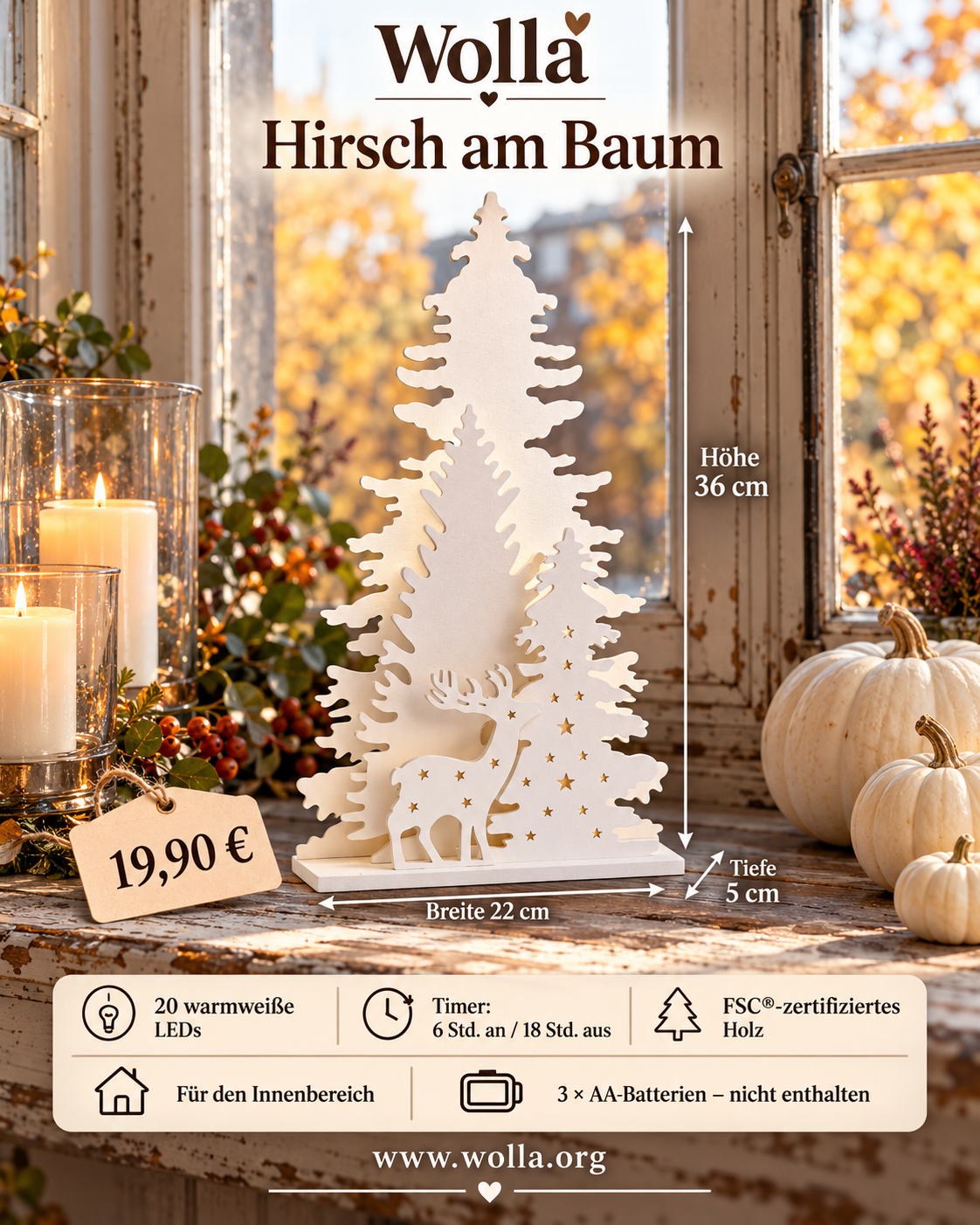 Holz Hirsch am Baum