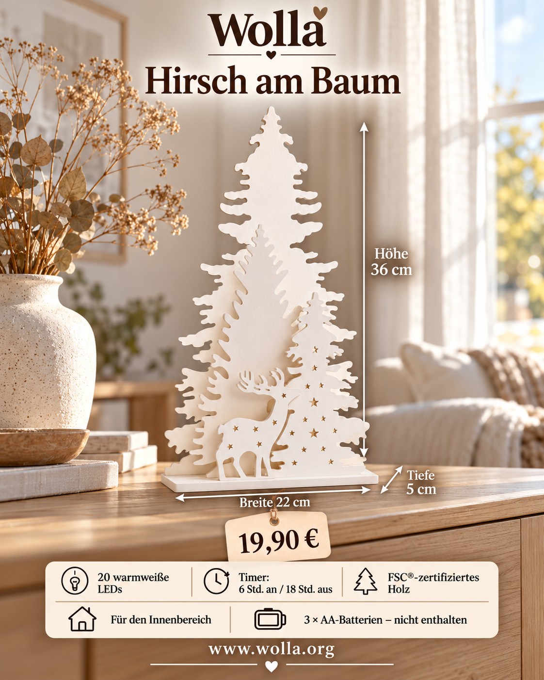 Holz Hirsch am Baum