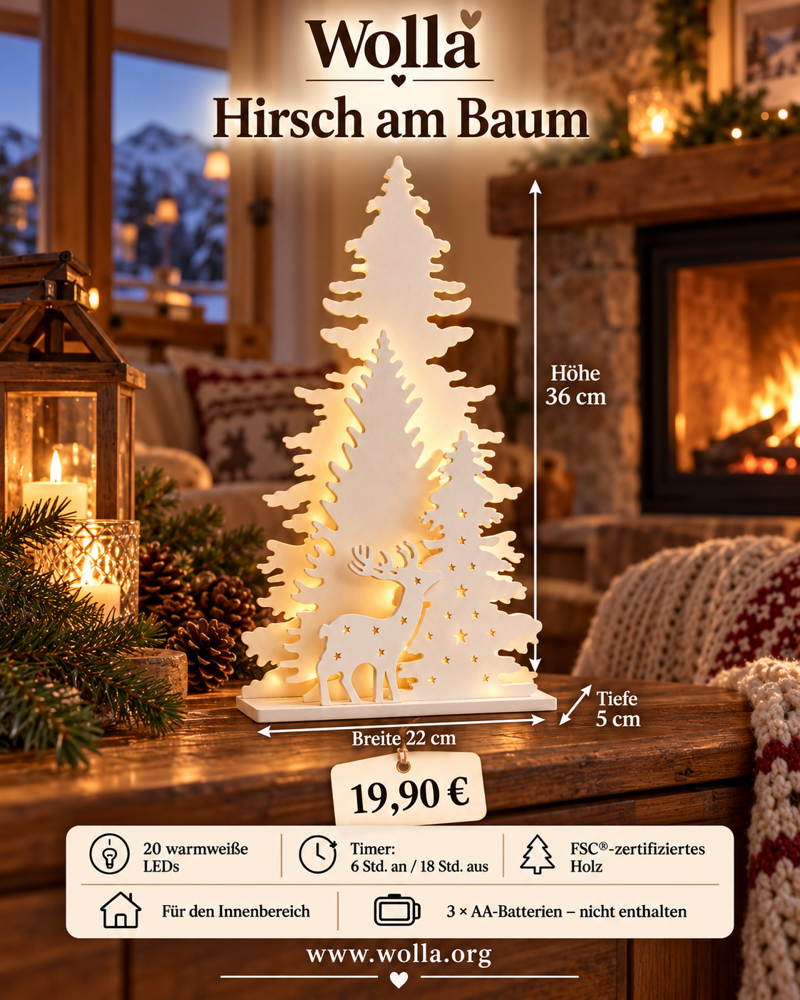Holz Hirsch am Baum